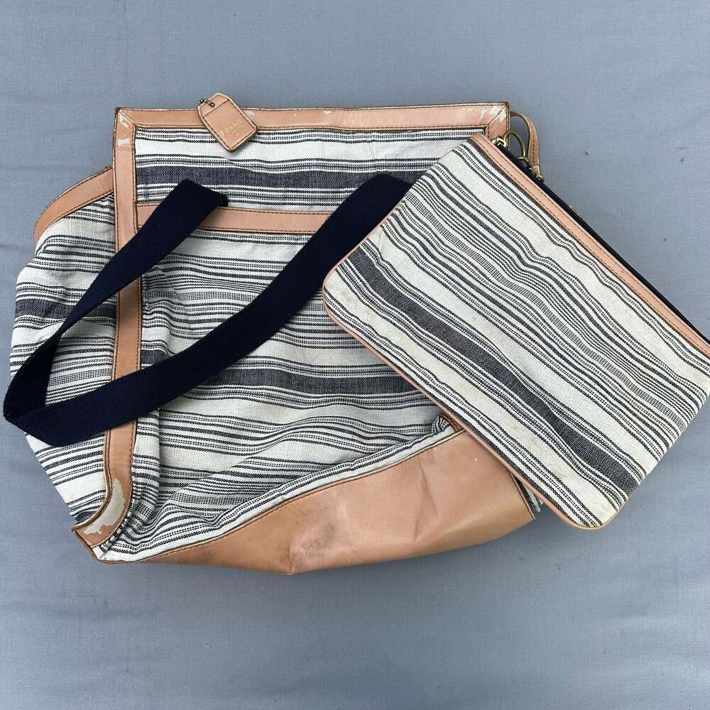 Fossil Tote and Matching Pouch, Stripped Canvas Imperfections Pictured
